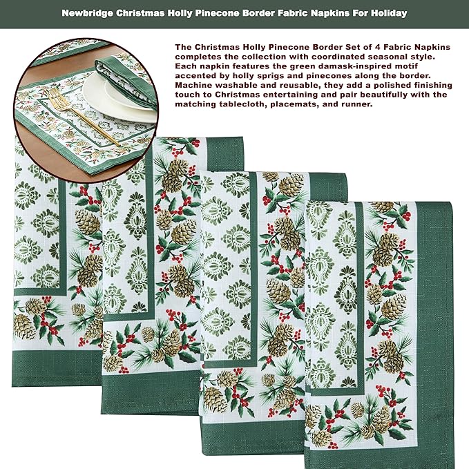 Newbridge Christmas Holly Pinecone Border 70 Inch Long Fabric Table Runner - Image 4