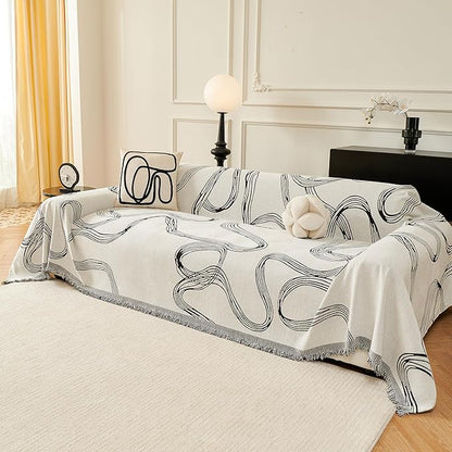 MEETSKY Boho Couch Cover Sofa Covers, Chenille Black Line Couch Covers - Image 2