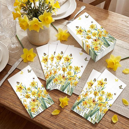 Peryiter 100 Pcs Spring Floral Daffodils Paper Napkins 13 x 15.7 Inch Yellow - Image 3
