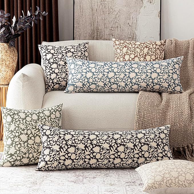 Foindtower Set of 2 Decorative Floral Long Body Lumbar Throw Pillow Covers - Image 6