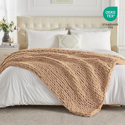 Carriediosa Chunky Knit Throw Blanket 50" X 60", 100% Hand Made Large Chenille - Image 4