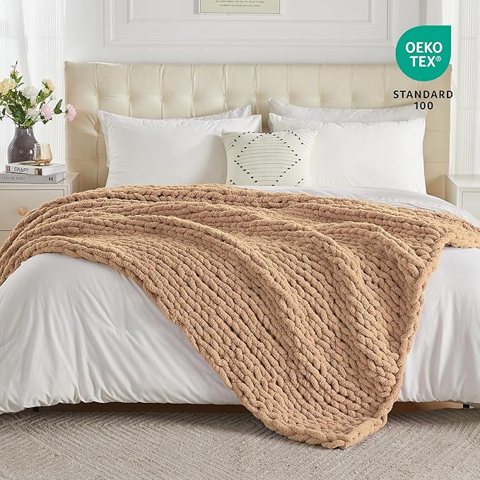 Carriediosa Chunky Knit Throw Blanket 60" X 80" Twin, 100% Hand Made Large - Image 4