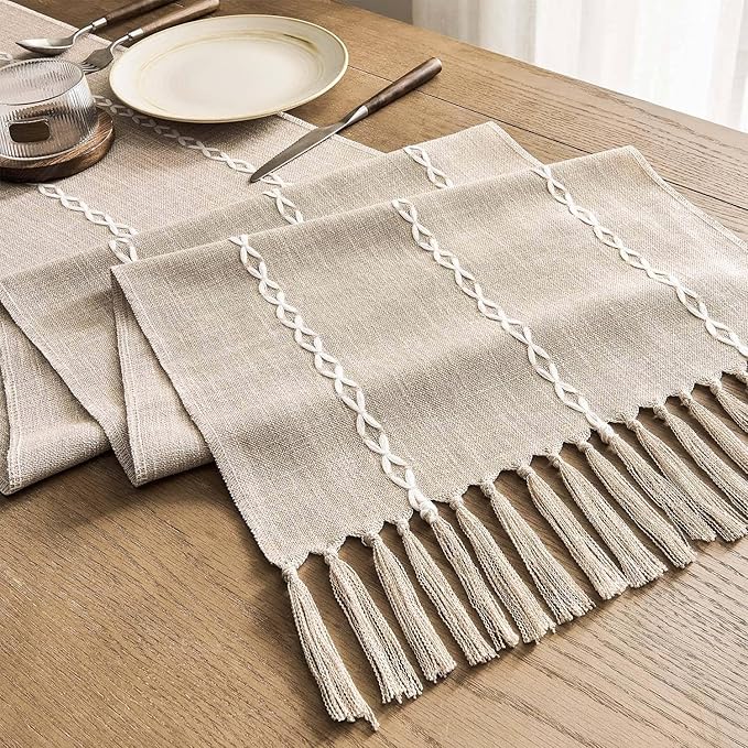 ZeeMart Farmhouse Braided Striped Table Runner, Rustic Beige Table Runners 90 - Image 7