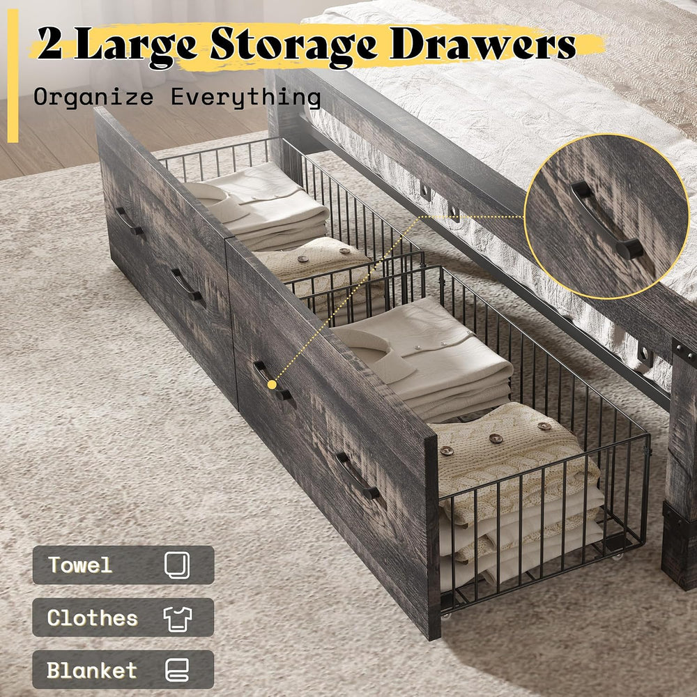 AMERLIFE Full Bed Frame with 54" Headboard & Storage, Black Oak