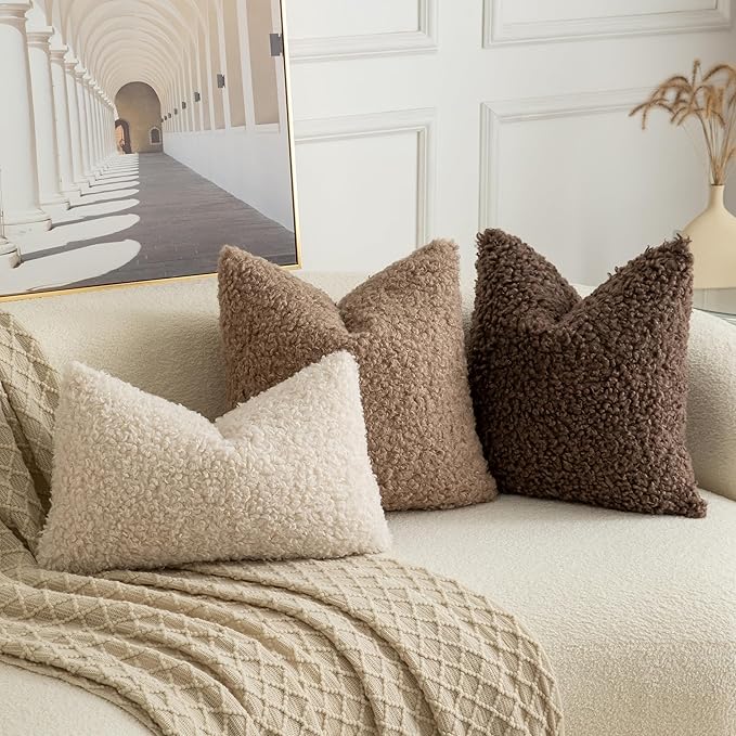 Pack of 2 Curly Teddy Wool Faux Fur Throw Pillow Covers Fuzzy Accent Soft - Image 3