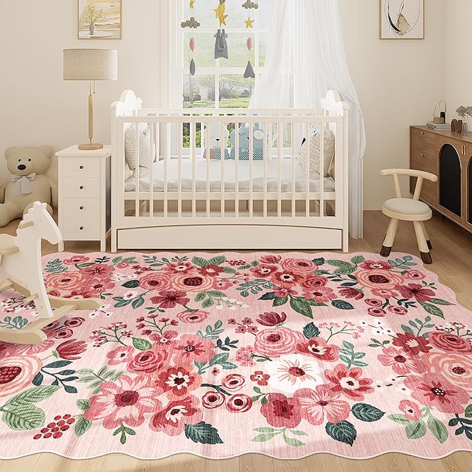 DUKINO 6x9 Area Rug, Floral Washable Rugs - Image 7