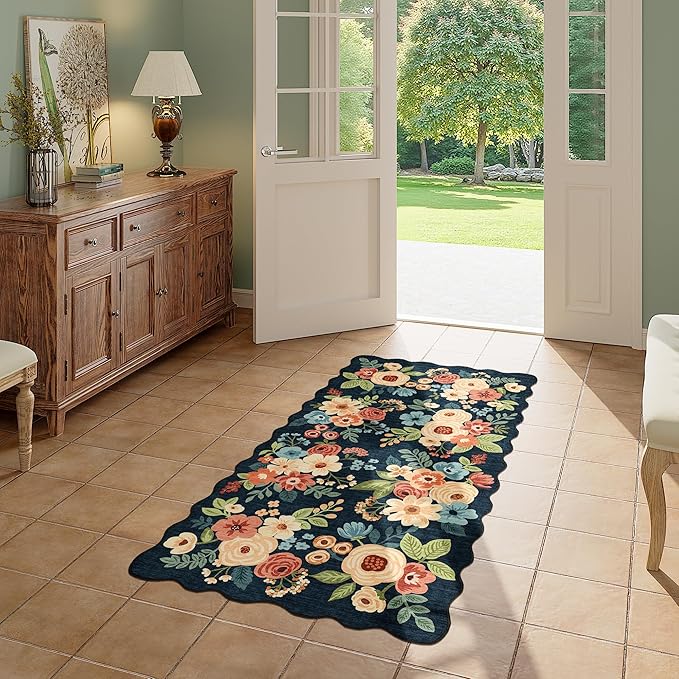 DUKINO 2x4 Washable Runner Rugs, Non Slip Floral Print Entryway Rug - Image 9