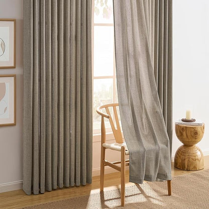 RAIN CITY Khaki Sheer Curtains for Living Room, Linen Burlap Light Filtering - Image 6