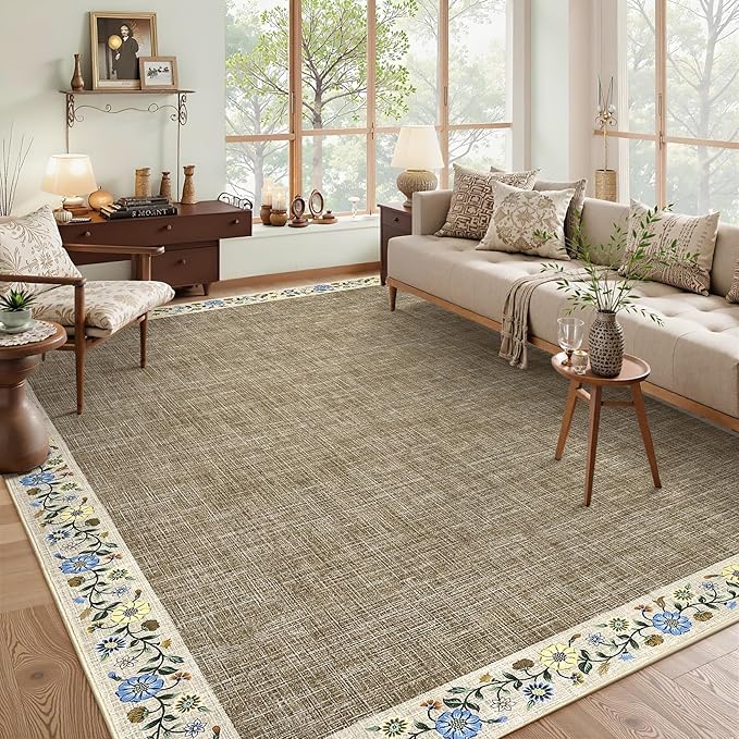 GarveeHome Washable Rugs for Living ROM 8 x 10 Large Area Rug Farmhouse Floral by GarveeHome