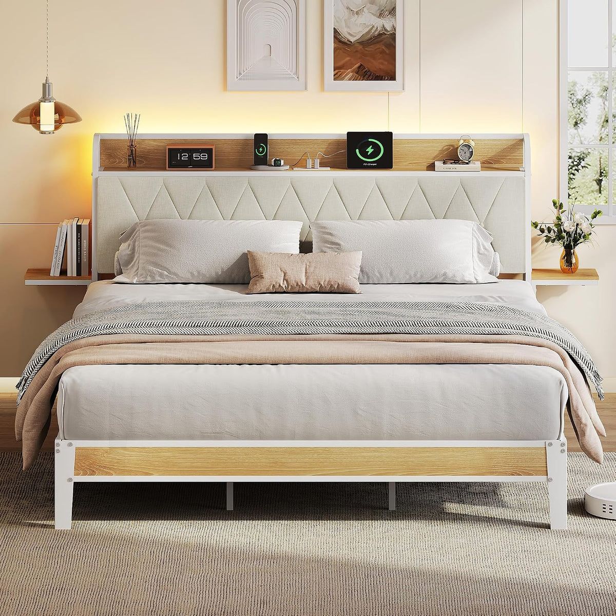 wlive king size bed frame with headboard, upholstered, main product view