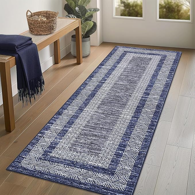 GarveeHome 2.5x8 Modern Bordered Runner Rug Soft Non Slip Washable Floor Carpet by GarveeHome