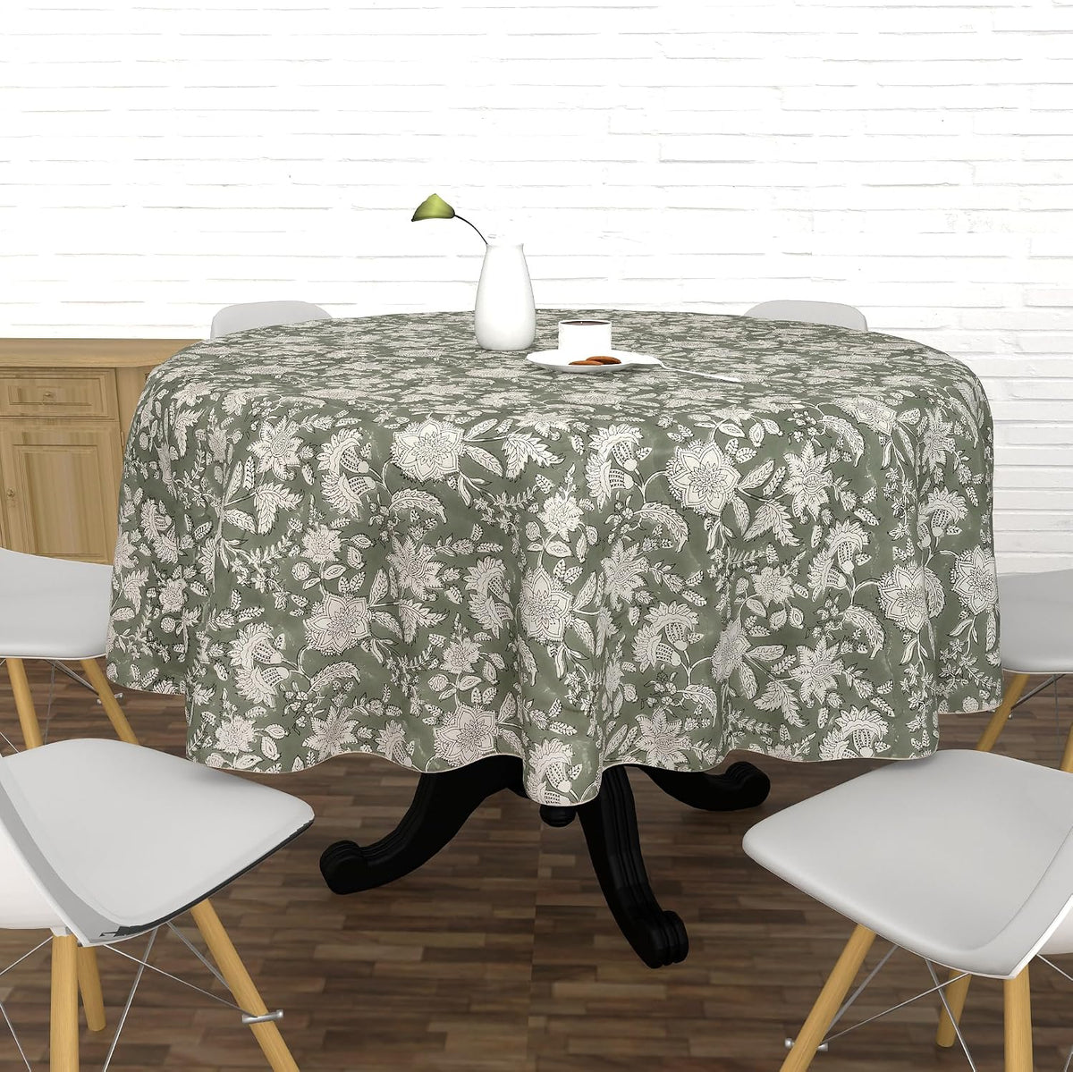 FYNITE Forest Frost Tablecloth | 72" Inches Round | 100% Cotton | Hand Block Print | Washable | Farmhouse & Fall Decor | Table Cover for Halloween | Thanksgiving | Christmas | Wedding | Parties
