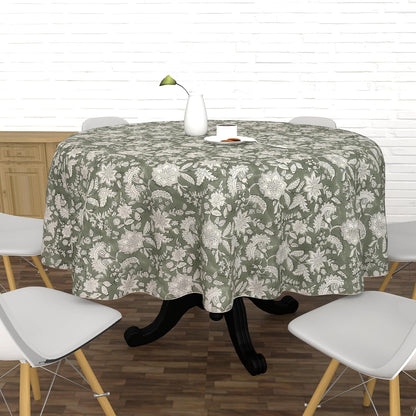 FYNITE Forest Frost Tablecloth | 72" Inches Round | 100% Cotton | Hand Block Print | Washable | Farmhouse & Fall Decor | Table Cover for Halloween | Thanksgiving | Christmas | Wedding | Parties