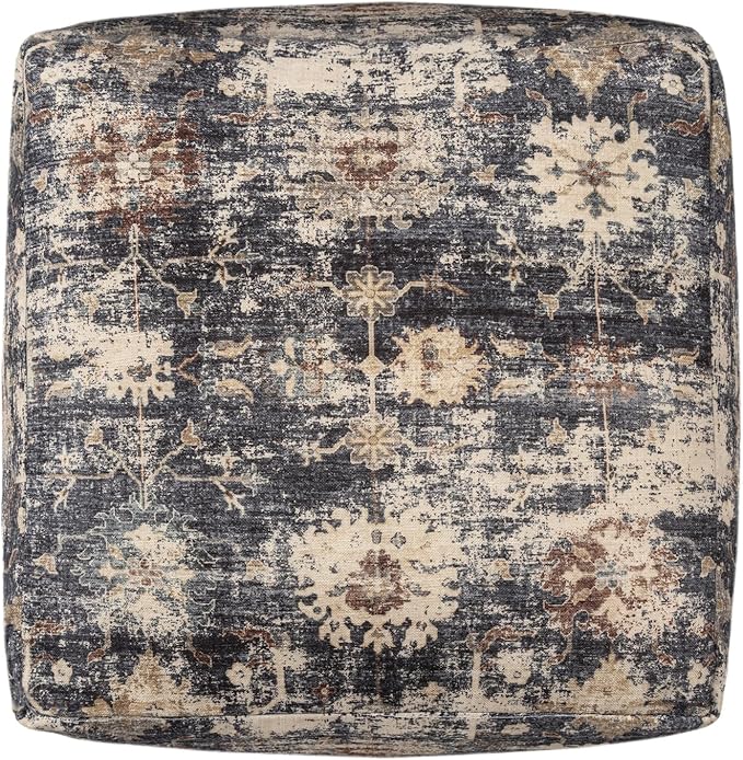 LR Home Vintage Floral Square Indoor Medium Pouf Ottoman - Image 4