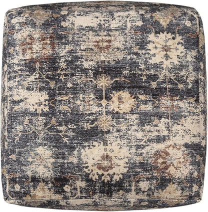 LR Home Vintage Floral Square Indoor Medium Pouf Ottoman - Image 4