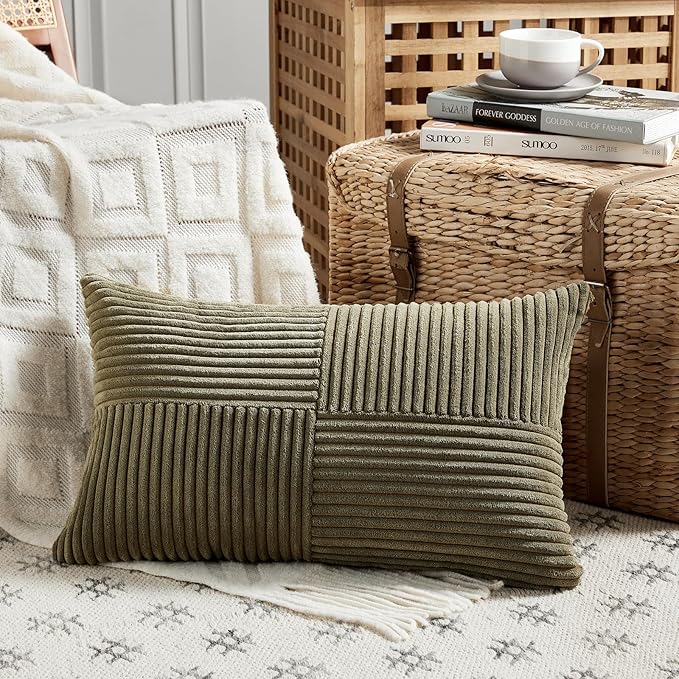 Fancy Homi 2 Packs Olive Green Long Lumbar Decorative Throw Pillow Covers 12x24 - Image 2