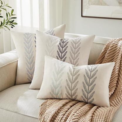 100% Cotton Farmhouse Leaves Throw Pillow Covers Set of 2, 24x24 Inch Mixed - Image 6