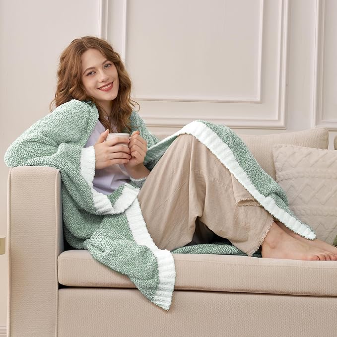 Joiedomi Throw Blanket for Couch Bed, Sage Green Knitted Blankets Gifts for - Image 3