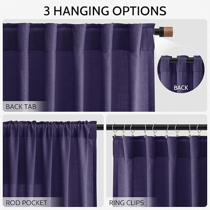 Purple Linen Curtains 90 Inch Long 2 Panels Set - Image 3