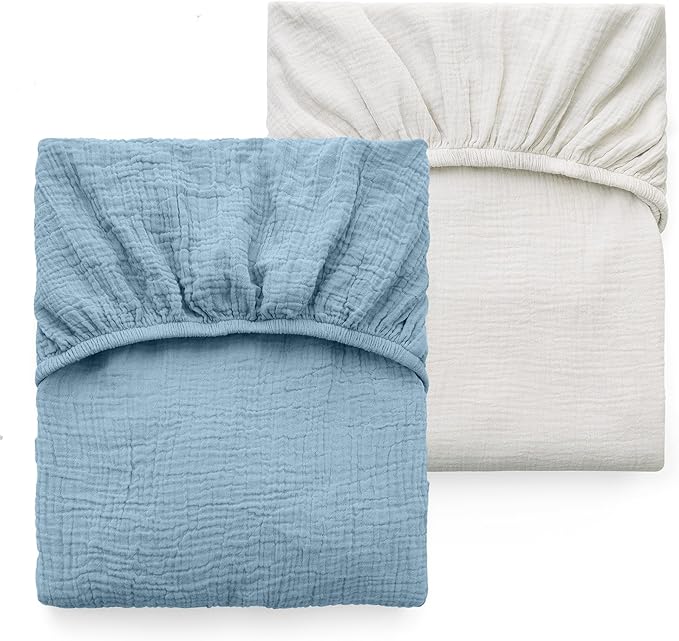 Momcozy Muslin Standard Fitted Crib Sheets, 2 Pack Soft Breathable Natural by Momcozy