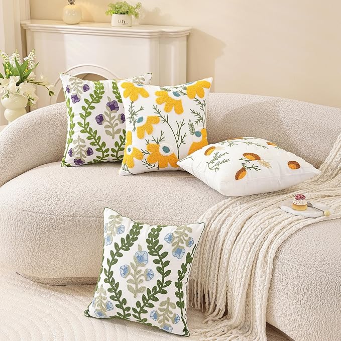 TAOSON Pack of 2, Rose Flowers Green Vines Patterned Embroidered Throw Pillow - Image 5