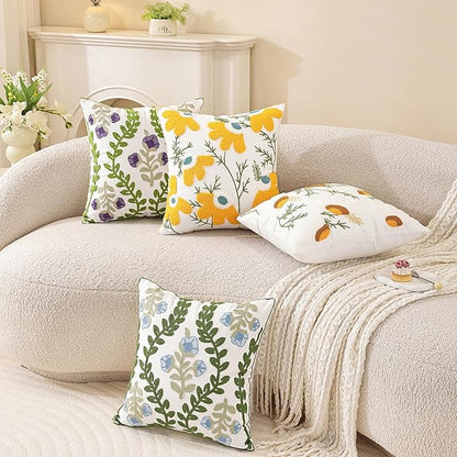 TAOSON Pack of 2, Rose Flowers Green Vines Patterned Embroidered Throw Pillow - Image 5