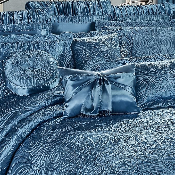 Touch of Class Portia Luxury Bedding | Sapphire Blue | Quilted Polyester Satin - Image 3