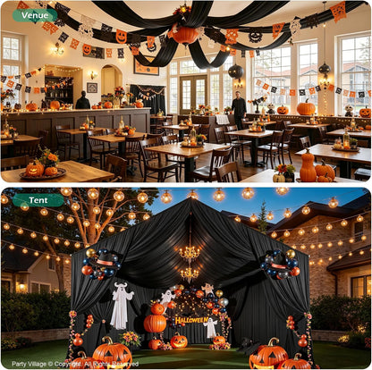 4 Panels 5ft(W) x 20ft(L) Black Ceiling Drapes for Halloween Parties