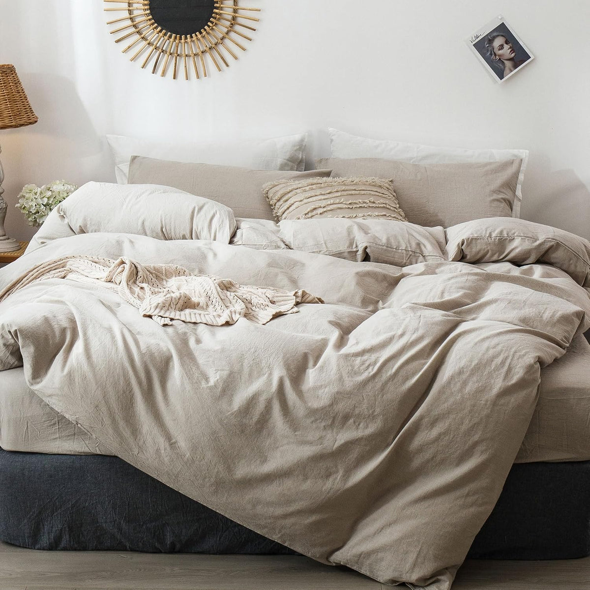 moomee duvet cover set 100% washed cotton linen, main product view