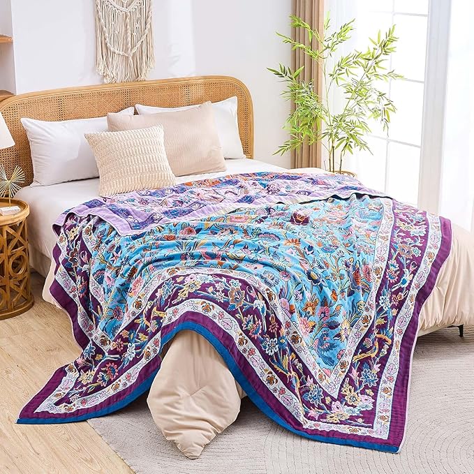 Fall Blanket for Bed, 100% Cotton Soft Rustic Boho Throw Blanket Quilt - Image 6