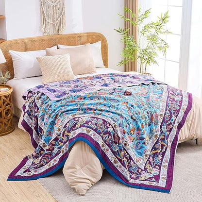 Fall Blanket for Bed, 100% Cotton Soft Rustic Boho Throw Blanket Quilt - Image 6