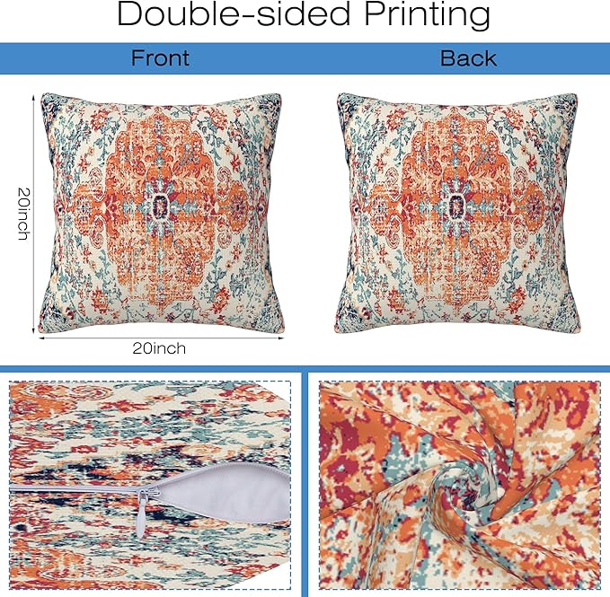 Throw Pillow Covers Boho Orange Pillow Covers 20x20 Inch Set of 2 Rug Boho - Image 2
