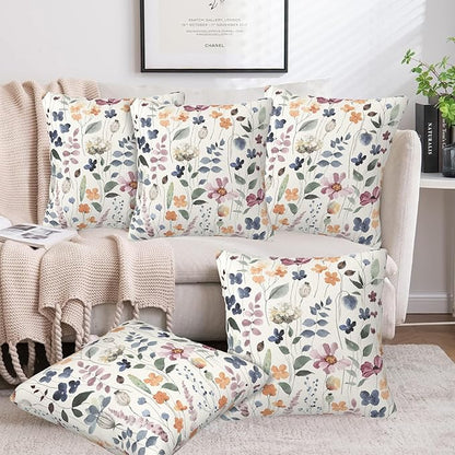 Throw Pillow Cover Case Watercolor Floral Pillow Covers 18x18 Inch Set of 2 - Image 6