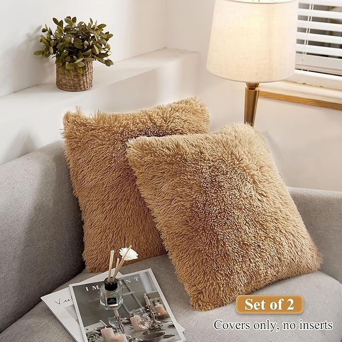 XeGe Soft Faux Fur Throw Pillow Covers, Luxury Fluffy Cushion Covers, Shaggy - Image 2