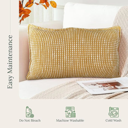 SanVia Golden Glow Lumbar Premium Cotton Throw Pillow Covers, 12 x 20 Inches - Image 6