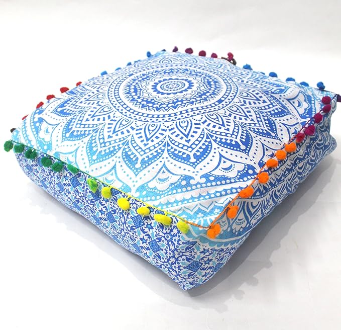 CRAFT KALA 16" Square Large Hippie Mandala Meditation Floor Ottoman Pillow by CRAFTKALA