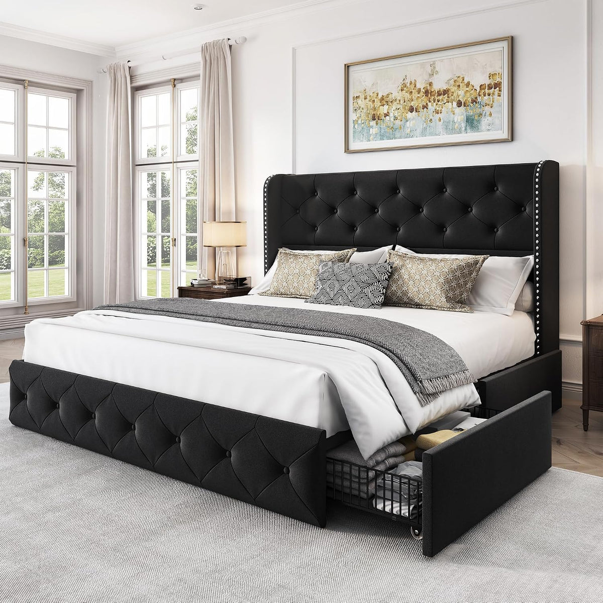 larmace full size bed frame with 4 storage, main product view