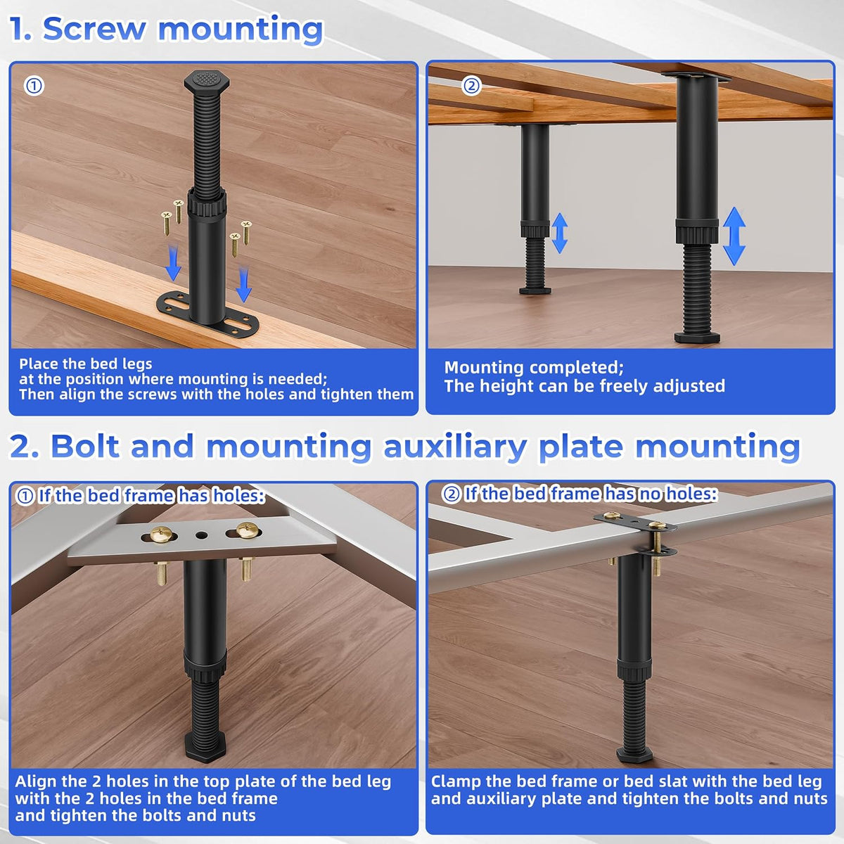 wlrrcwdttc 6 pcs adjustable height bed support legs showing dimensions