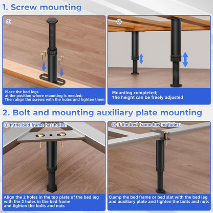 wlrrcwdttc 6 pcs adjustable height bed support legs showing dimensions