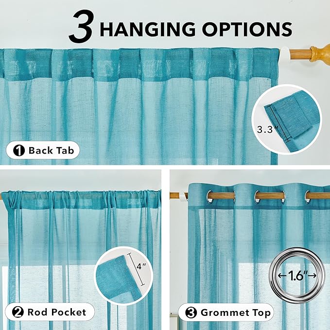 Deconovo Linen-Feel Sheer Curtains, 2 Panels Set, Grommet Top, Sustainable - Image 5