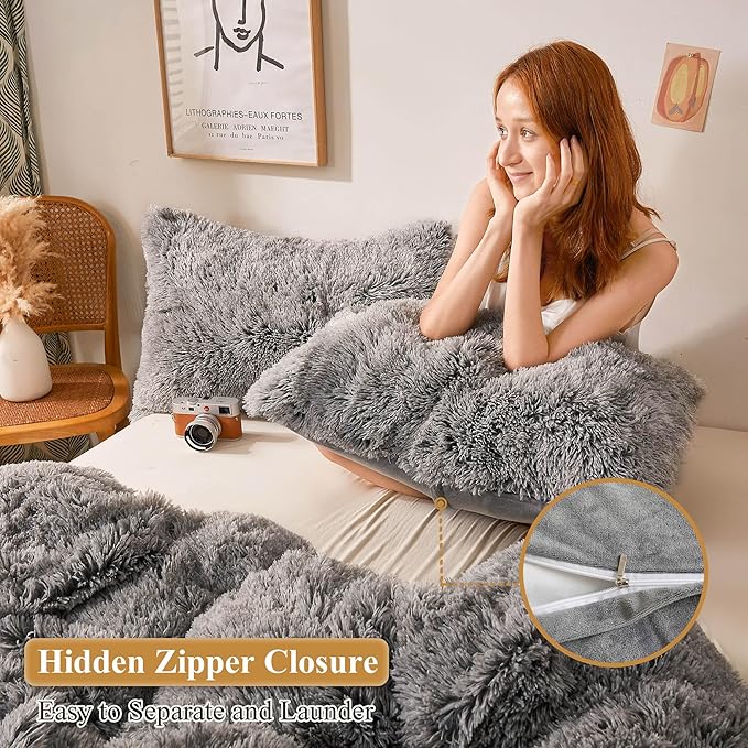 XeGe Fluffy Faux Fur Pillow Cases, Plush Shaggy Ultra Soft Fuzzy Pillowcases - Image 3
