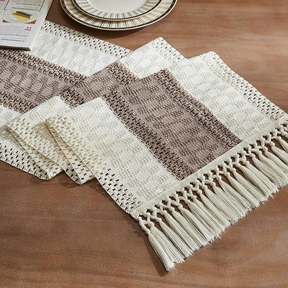 ZeeMart Macrame Style Bicolor Stitching Table Runner, 14 x 108 Inch Cocoa by ZEEMARTONLINE
