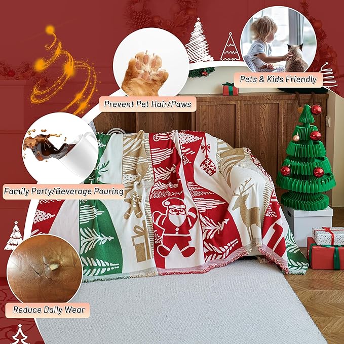 MYSKY HOME 71"X118" Loveseat Christmas Couch Cover, Sectional Sofa Covers Sofa - Image 2