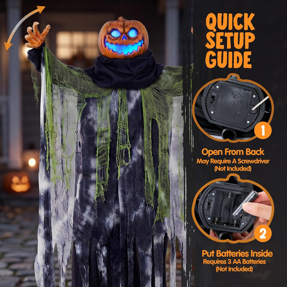 JOYIN Halloween Decorations Outdoor Life Size Animatronics Ghost Pumpkin Decor, Sound-Actived Haunted House Props with Creepy Sound for Garden Yard Lawn