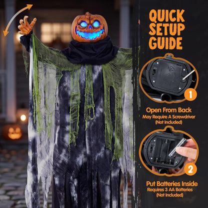 JOYIN Halloween Decorations Outdoor Life Size Animatronics Ghost Pumpkin Decor, Sound-Actived Haunted House Props with Creepy Sound for Garden Yard Lawn