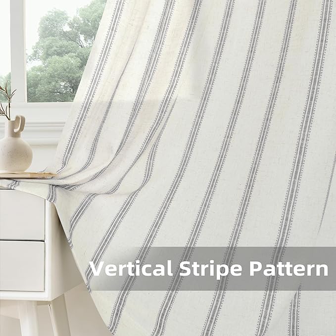 DriftAway Farmhouse Vertical Striped Linen Blend Textured Light Filtering Semi - Image 7