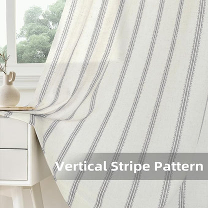DriftAway Farmhouse Vertical Striped Linen Blend Textured Light Filtering Semi - Image 7
