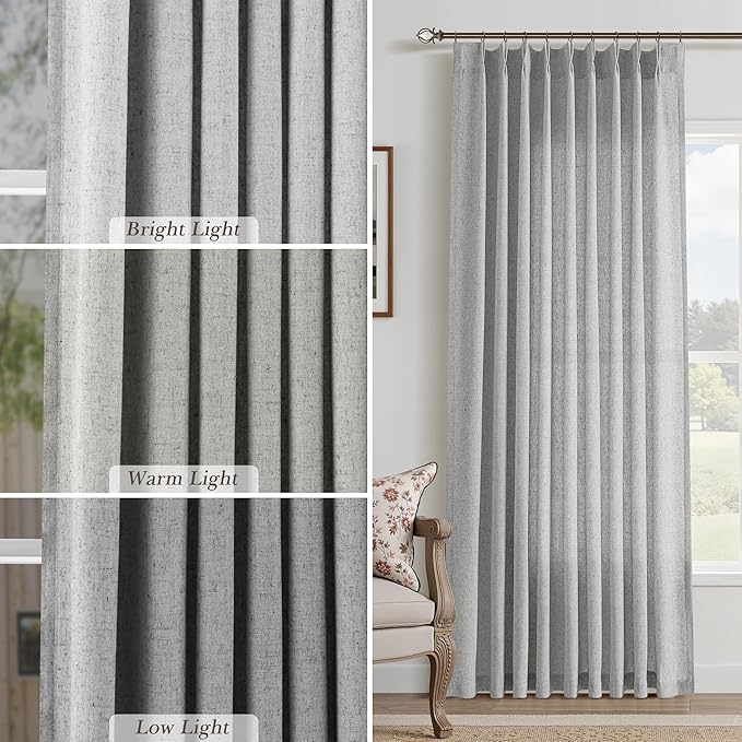 Light Grey Pinch Pleated Linen Curtains 90 Inch Length 2 Panels - Image 5
