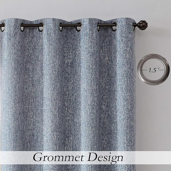 Navy Solid Full Blackout Curtain Heavy Linen Texture Window Treatment - Image 3