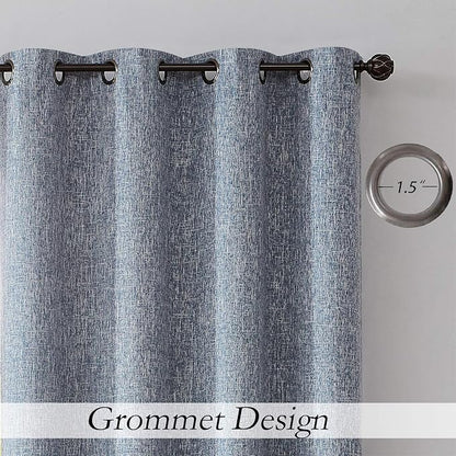 Navy Solid Full Blackout Curtain Heavy Linen Texture Window Treatment - Image 3